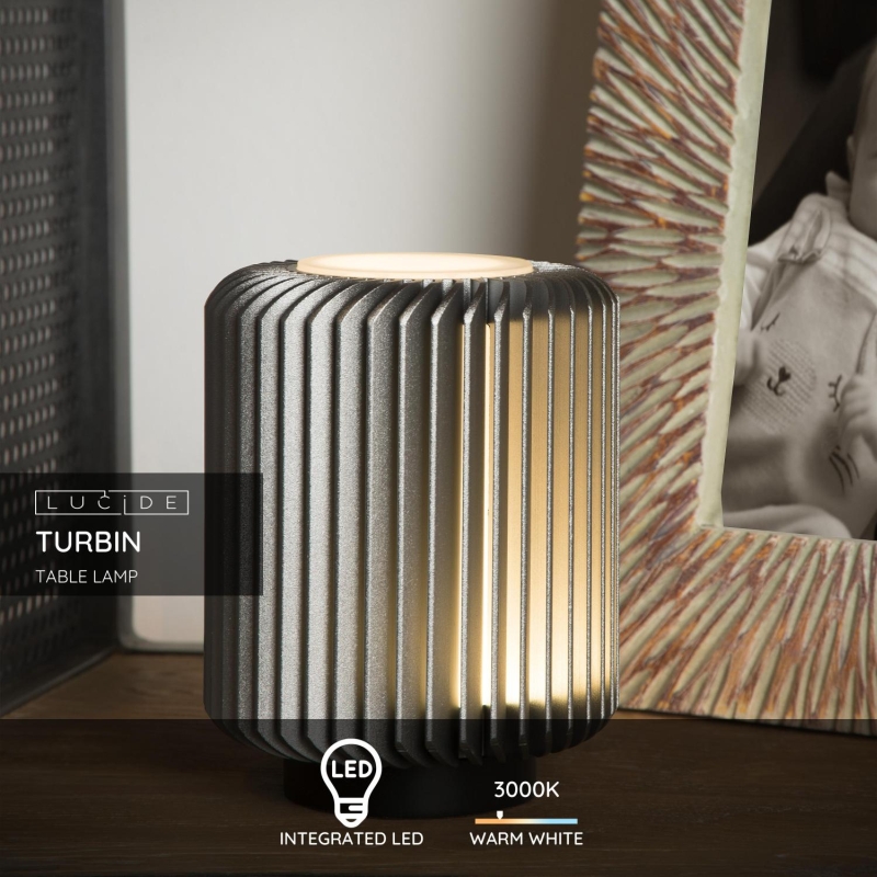 Lucide TURBIN - Stolná lampa - Ø 10,6 cm - LED - 1x5W 3000K - šedá